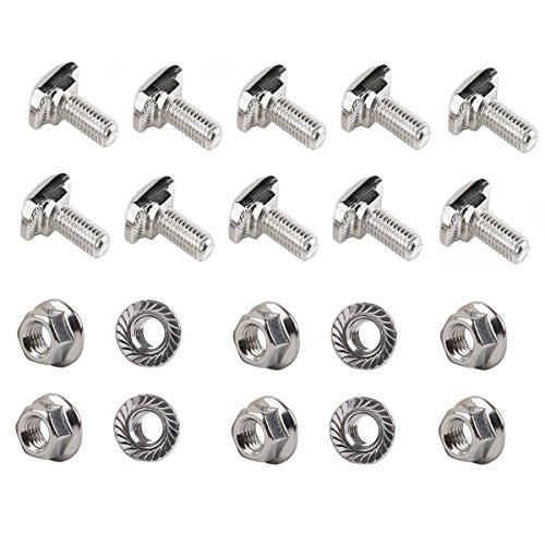 1 pièce de boulon à tête marteau M6 x 25 mm T, 1 pièce de jeu d’écrous à flasque hexagonale M6, en acier au carbone nickelé pour le profil en aluminium à rainure en T standard 33 série 8 mm.  | T-Nuts Fixations T-Nuts