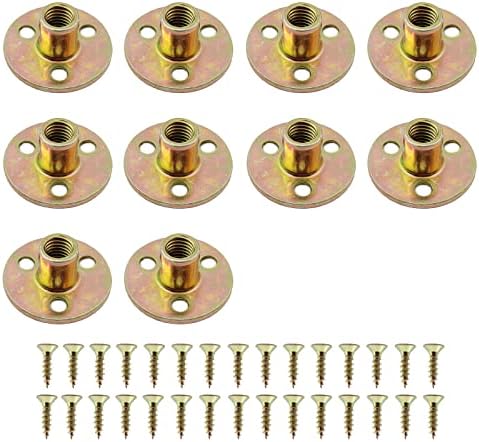 10 Pcs M10 (3/8”) Écrous en T à trou de clou en acier au carbone avec base ronde pour montage, accessoires de fixation, insert à bride avec filetage femelle et vis (Diamètre intérieur 10 mm / 0,4”)  | T-Nuts Fixations T-Nuts