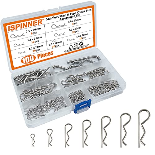 100 pièces de kit d’assortiment de goupilles cotter en acier inoxydable 304, 7 tailles de clips R pour systèmes de verrouillage de goupilles d’attelage  | Épingles Épingles Épingles