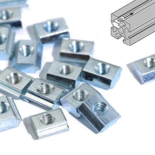 100Pcs Série 2020 M5 Écrous à glissière métriques M5 Filetage pour T-Nut à glisser dans le profil d’extrusion en aluminium standard 20X20 T-slot de 6 mm  | T-Nuts Fixations T-Nuts