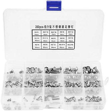 250 pièces de rivets pleins à tiges striées M2 M3 M4 M5 tête ronde en acier inoxydable kit d’assortiment de rivets pleins avec boîte de rangement  | Rivetts Fixations Rivetts