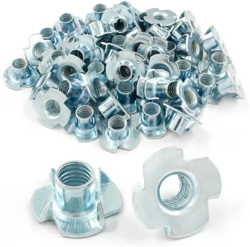 5 Pack de T Nuts, Inserts filetés en acier zingué à 4 griffes de 3/8 pouce pour le travail du bois, l’ébénisterie et le mobilier  | T-Nuts Fixations T-Nuts