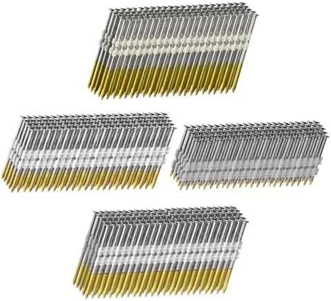 Clous de charpente à 21 degrés, 1000 pièces, 4 tailles (2″+2-1/2″+3.0″ à tête anneau+3-1/2″ à tête lisse), tête ronde complète, galvanisés à chaud, 250 par taille, tailles assorties, cloueur à charpente de 20 à 22 degrés.  | Fixations regroupées Fixations Fixations regroupées