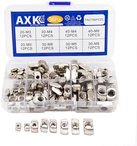 Ensemble de 96 pièces de T-Nut M3 M4 M5 M6 M8, kit de T-Nut à tête de marteau glissante pour profilés en aluminium 22 33 44, fixations.  | T-Nuts Fixations T-Nuts