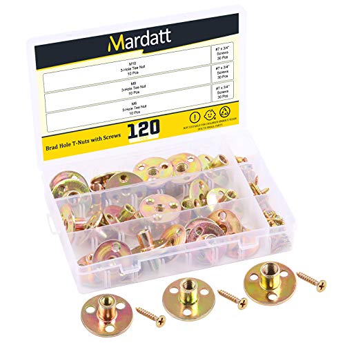 Kit d’assortiment de 12 écrous à embase ronde Brad Hole Tee avec vis M6 M8 M1 en acier au carbone, écrous en T plaqués zinc pour quincaillerie de meubles à filetage femelle.  | T-Nuts Fixations T-Nuts