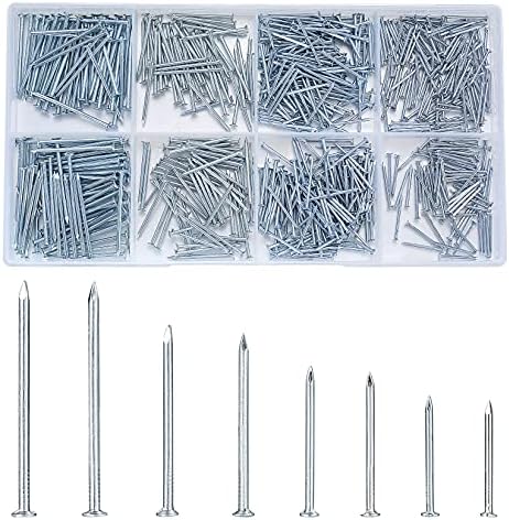 Kit d’assortiment de 72 pièces de clous, clous de finition, clous à tête plate et clous pour accrocher des tableaux, clous à épingle, clous assortis, 4 tailles de petits clous argentés, clous muraux pour accrocher des photos, bois.  | Fixations regroupées Fixations Fixations regroupées