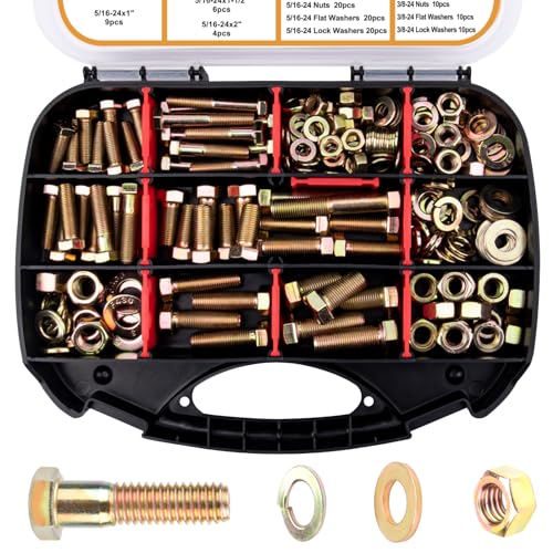 Kit d’assortiment de boulons hexagonaux à filetage fin de grade 8 – 210 pièces – 5/16-24, 3/8-24, 7/16-20, 1/2-20 – Vis hexagonales, écrous et rondelles.  | Boulons Boulons Boulons