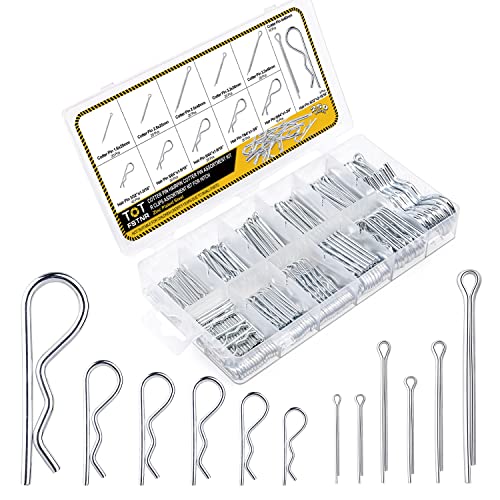 Kit d’assortiment de goupilles fendus – 25 pièces de goupilles fendus en épingle à cheveux et ensemble de goupilles fendus, clips en R pour attelage, tondeuse à gazon, camion (acier zingué)  | Épingles Épingles Épingles