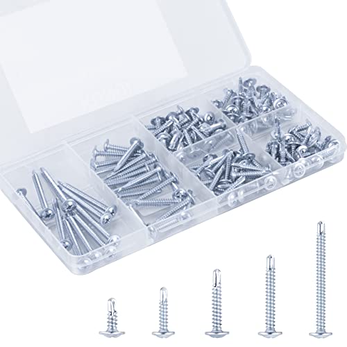 Kit d’assortiment de vis autoforeuses, vis en métal #8 pour métal, bois et plastique, 125 pièces de vis à tête de ferme galvanisées autoforeuses en 5 tailles (1/2, 3/4, 1-1/4, 1 po, 2 po)  | Vis Fixations Vis