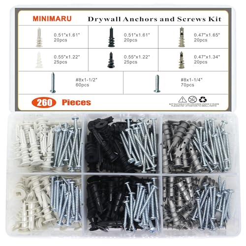 Kit de chevilles et vis pour plaques de plâtre, 26 pièces, assortiment de chevilles en métal zinc et en plastique nylon, chevilles auto-perçantes et vis pour plaques de plâtre, Sheetrock, portes creuses, murs en plâtre.  | Ancrages Ancrages Ancrages