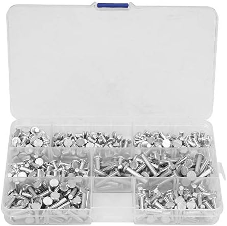 Kit de Rivets Pleins M4 à Tête Plate, Kit d’Assortiment de 350 Pcs de Rivets en Aluminium, Rivets en Aluminium de Longueurs Multiples 4/6/8/10/12/16/20 Mm, Kit d’Assortiment de Rivets Pleins avec Boîte en Plastique  | Rivetts Fixations Rivetts