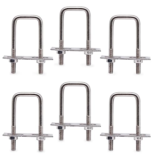 U boulons de 1 pouce de large, 70 mm de longueur, colliers en acier inoxydable pour tube carré M6 avec écrou et plaque (ensemble de 6)  | Boulons Boulons Boulons