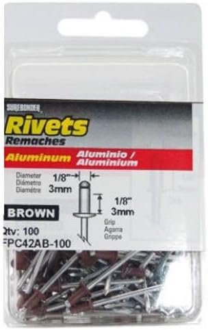 Fpc Fpc42Ab-100 100 Pack Rivets en Aluminium Brun de 1/8″ de Diamètre, Courts, Plage de Serrage : .063″ – .125″, Mandrin en Aluminium  | Rivetts Fixations Rivetts