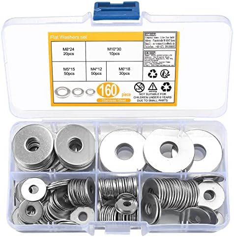 Kit d’assortiment de 16 pièces de rondelles de rivets aveugles de secours, rondelles plates en acier inoxydable pour rivets aveugles, M8X24Mm, M1X3Mm, M5X15Mm, M4X12Mm, M6X18Mm.  | Rivetts Fixations Rivetts