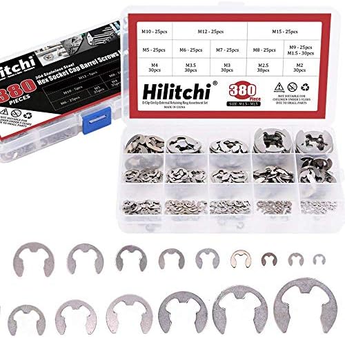 Hilitchi 38-Pièces [14-Tailles] Ensemble de Circlips Externes E-Clip en Acier Inoxydable – 34 en Acier Inoxydable  | Anneaux de retenue Anneaux de retenue Anneaux de retenue