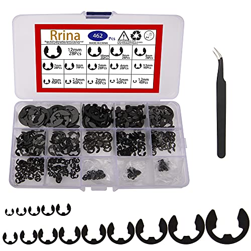 Kit d’assortiment de 462 pièces de clips E en acier allié noir, anneaux de retenue externes, rondelles, circlips et anneaux de retenue, 14 tailles (1,2-12 mm)  | Anneaux de retenue Anneaux de retenue Anneaux de retenue