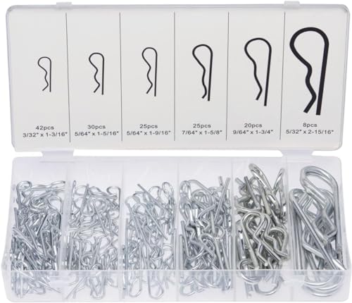 Kit d’assortiment de goupilles cotter 50457A, 150 pièces de clips en acier plaqué zinc, petites goupilles cotter à utiliser sur le système de verrouillage de goupille d’attelage, goupilles cotter assorties, kit d’assortiment de goupilles en épingle à cheveux, clips en R.  | Épingles Épingles Épingles