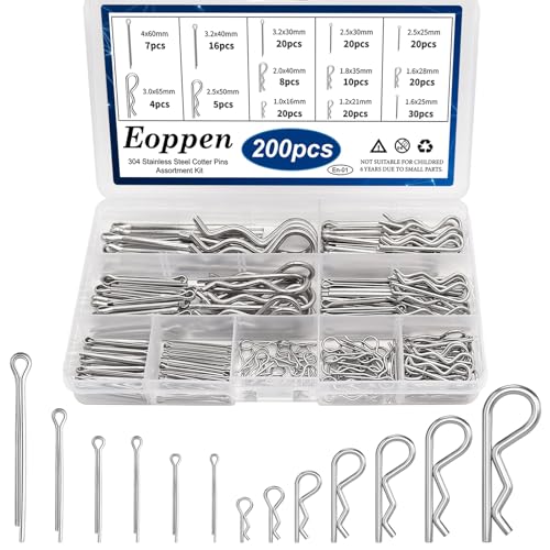 Kit d’assortiment de goupilles fendue en acier inoxydable 304 – 13 tailles de goupilles fendue et clips R – Ensemble de goupilles fendue pour systèmes de verrouillage de goupilles d’attelage  | Épingles Épingles Épingles