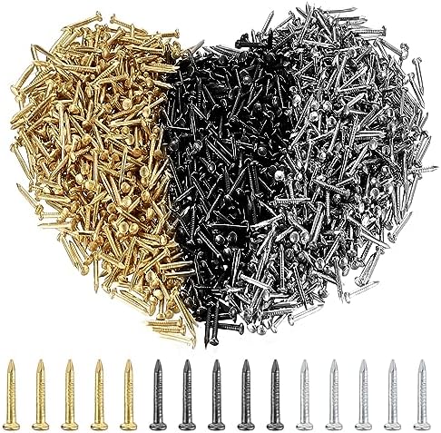 12 Pièces Clous Tri-Color Petits, Ensemble d’Assortiment de Clous, Clous Muraux pour Accrocher des Photos, Clous d’Art, Clous Ronds pour Cadres, Clous Muraux pour Menuiserie de Cadres, 3X19Mm – Or Argent Noir  | Ongles Fixations Ongles